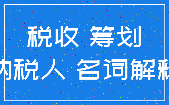 税收 筹划_纳税人 名词解释