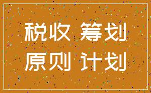 税收 筹划_原则 计划