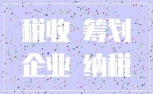 税收 筹划_企业 纳税